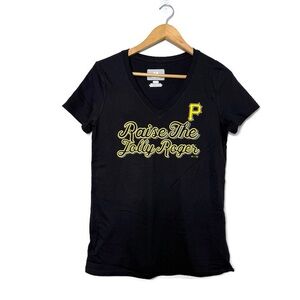 Majestic MLB Pittsburgh Pirates Raise The Jolly Roger Women’s V-Neck Size Small